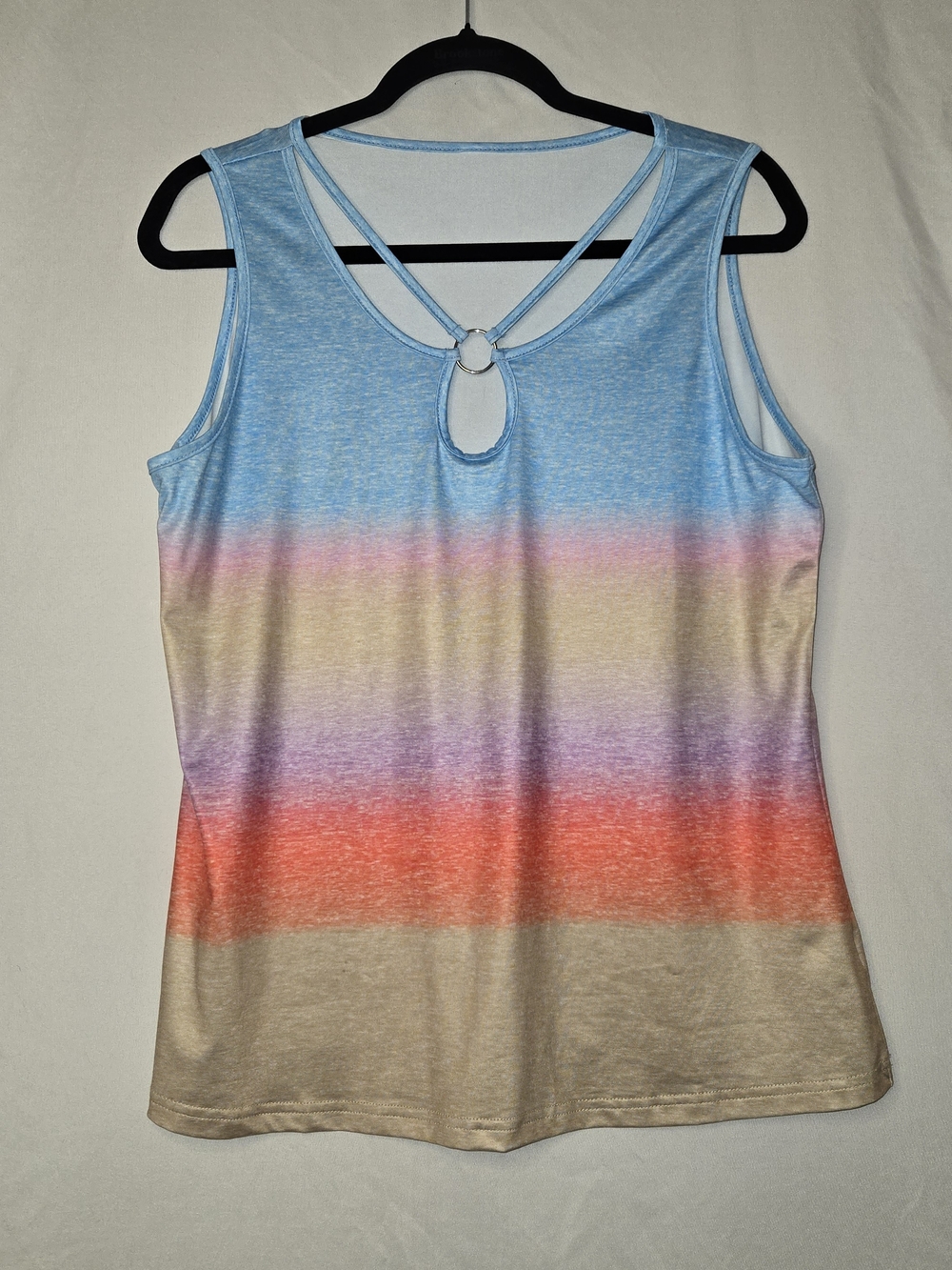 Sleeveless Ombre Stripe Keyhole Tank Top - Light Blue